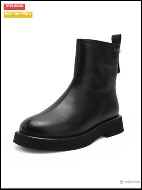 Fleece Lined Platform Ankle Boots Side Zip Leather Winter Booties